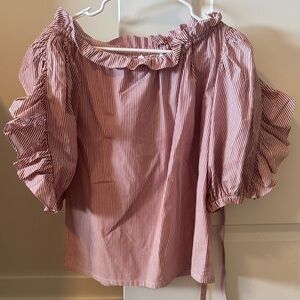 Robert Rodriguez Pink Striped Off-Shoulder Blouse